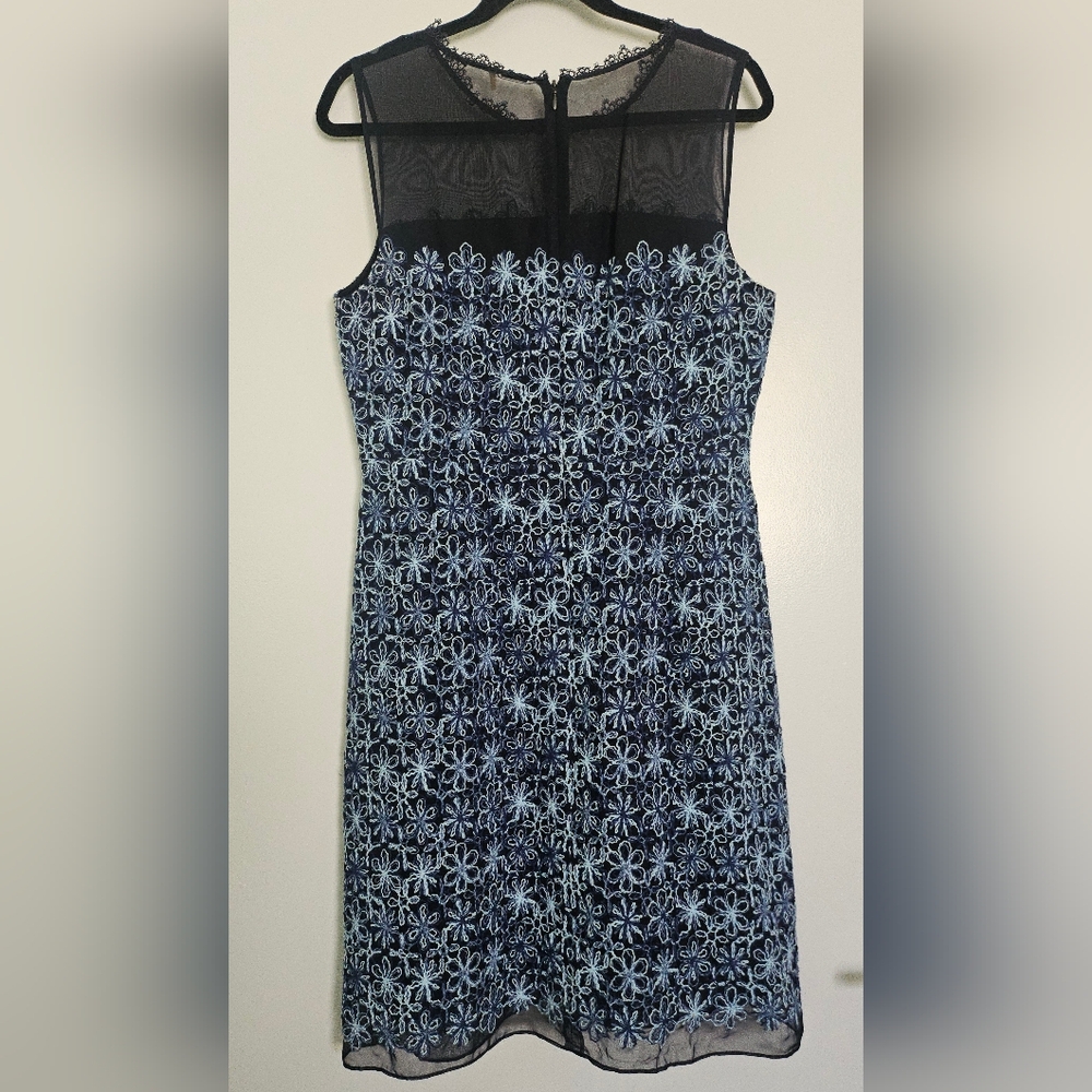 Elie Tahari Ophelia Sleeveless Blue Floral Embroidered A-Line Dress Sz 12 - Picture 8 of 13